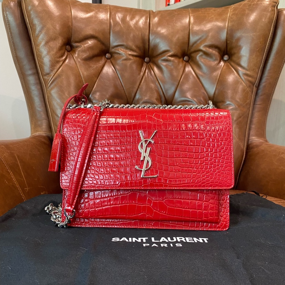 *SOLD* Saint Laurent Sunset Crossbody Crocodile Embossed Leather Medium